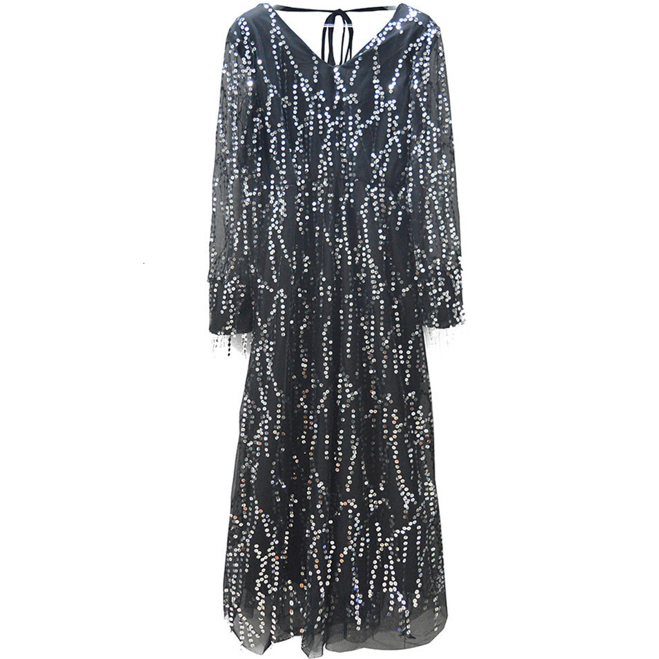 Sexy V-neck tassel sequin dress for women