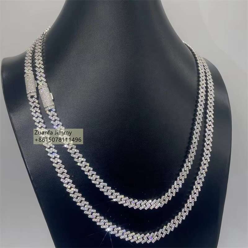 Pass Diamond Tester 7mm One Row Luxury Style 925 Sterling Silver Iced Out Hip Hop Moissanite Cuban Link