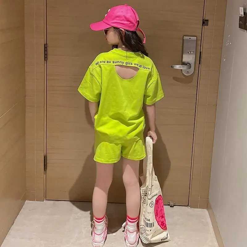Girls Summer Set 2023 New Childrens Clothing Set Big Girls Short sleeved T-shirt Korean Leisure Sports Two piece SetXJ250410