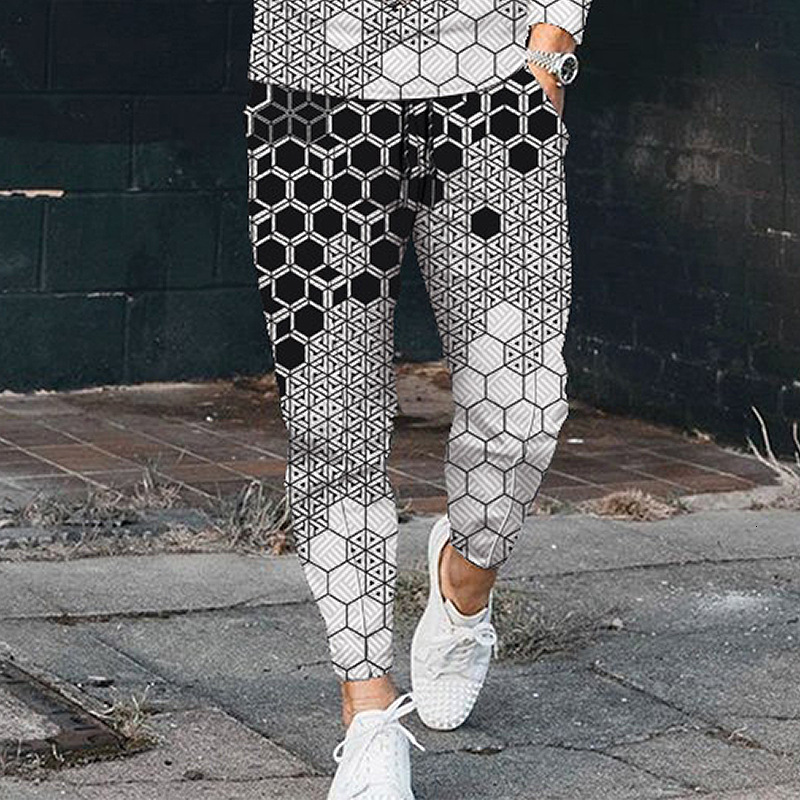 Mens 2025 New Mens Casual Print Polo Two Long Sleeve Pants