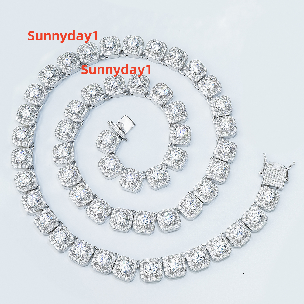 Hip Hop Iced D Color VVS 925 Sterling Silver Tennis Square Suger Chain Necklace Moissanite Diamond for Men