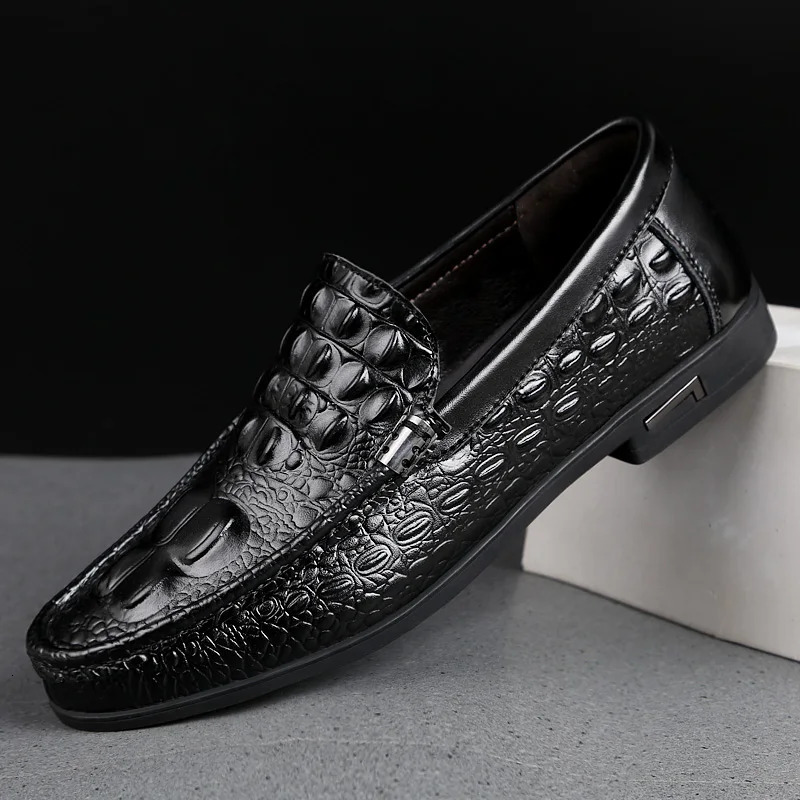 Men Black Dress Loafers Pattern High Quality Slip-ons Stylish Business Formal Shoes Male Casual Summer Flats Moccasins 251106