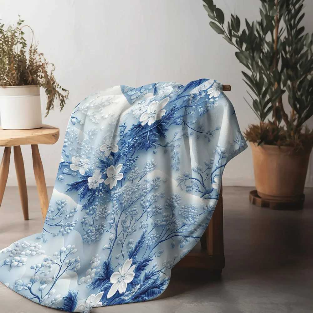 Floral Blue Paisley Pattern Fleece Blanket Soft Throw Blanket for Sofa Bed Living Room Decoration Gift C251111