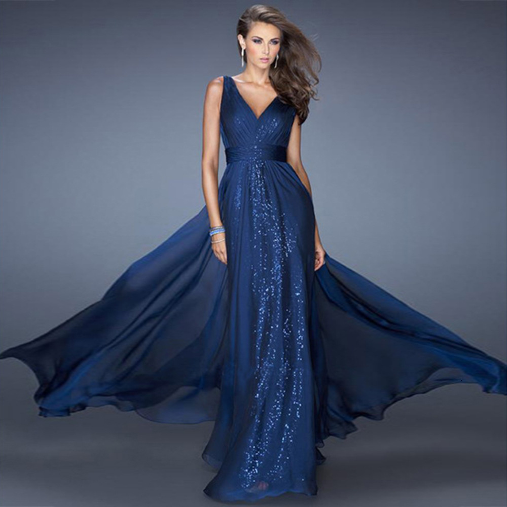 2025 women's V-neck backless waist mesh evening dress, long skirt