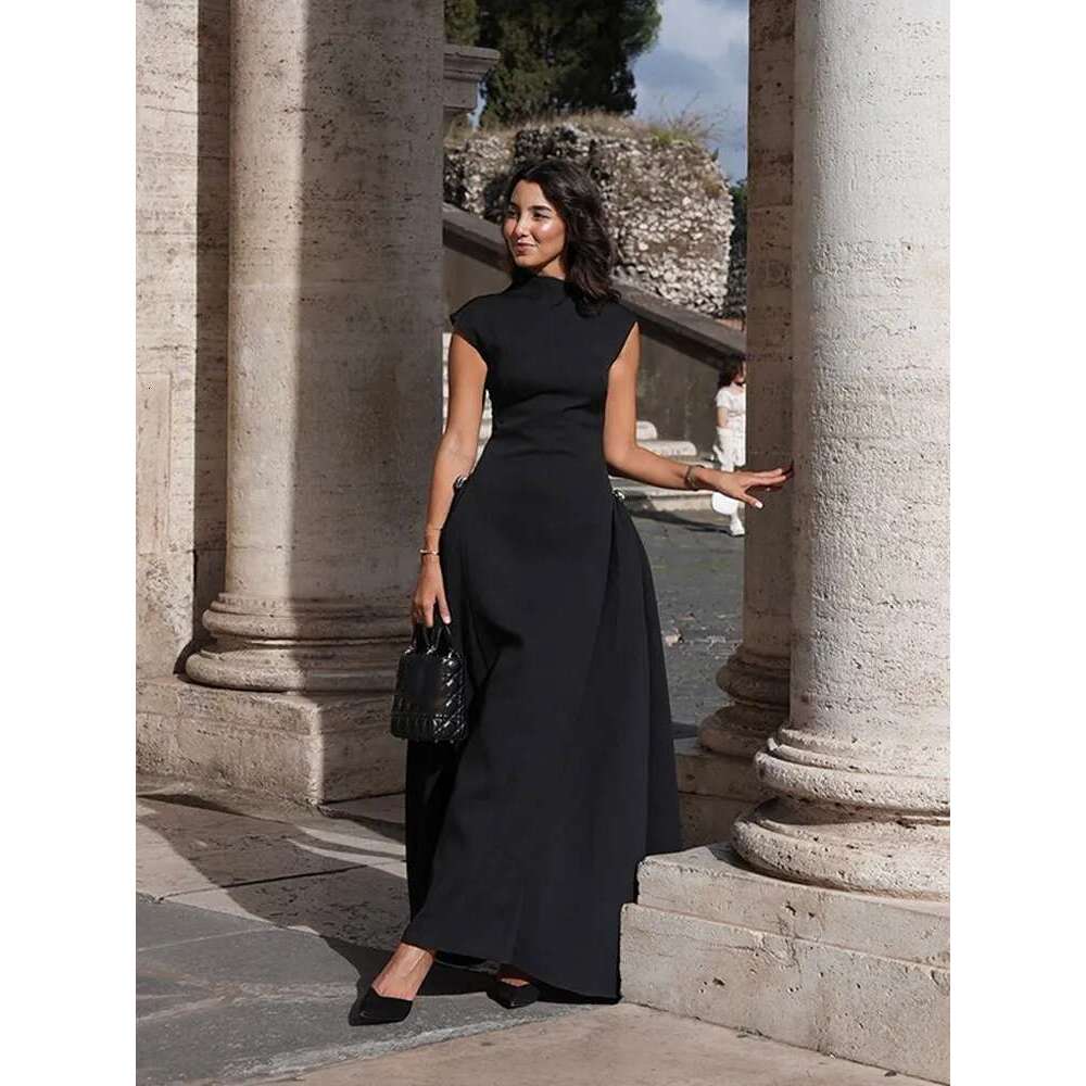 2025 Summer Solid Irregular Hem Patchwork O Collar Evening Women Contrasting Vestidos Female Elegant Partyclub Dresses