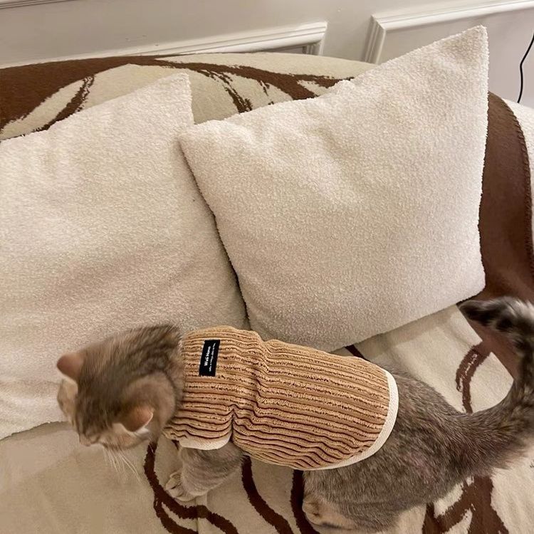 Stylish Striped Design Pet Vest Clothes with Soft Corduroy Material, Warm Fleece Lining, Cute Button Decoration, Fashionable Winter Outfit for Dogs an