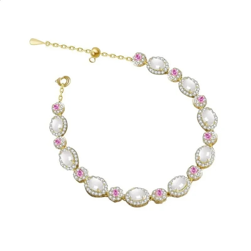 Exquisite Flowers gentle style natural Chalcedony oval bracelet suitable for women sweet bracelet wedding jewelry 250409