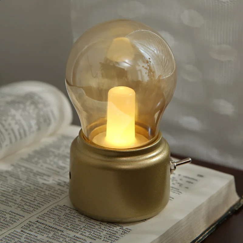 Creative led retro rechargeable night light USB rechargeable bedside bedroom Mini dormitory table light bulb atmosphere light 250410