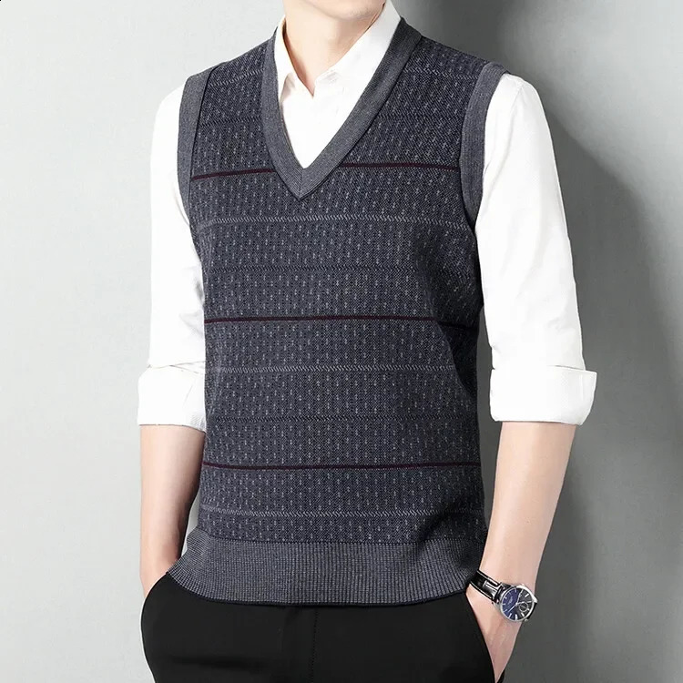 Warm autumn 2024 fashionable sweater vest showcasing mens charm 250411Z
