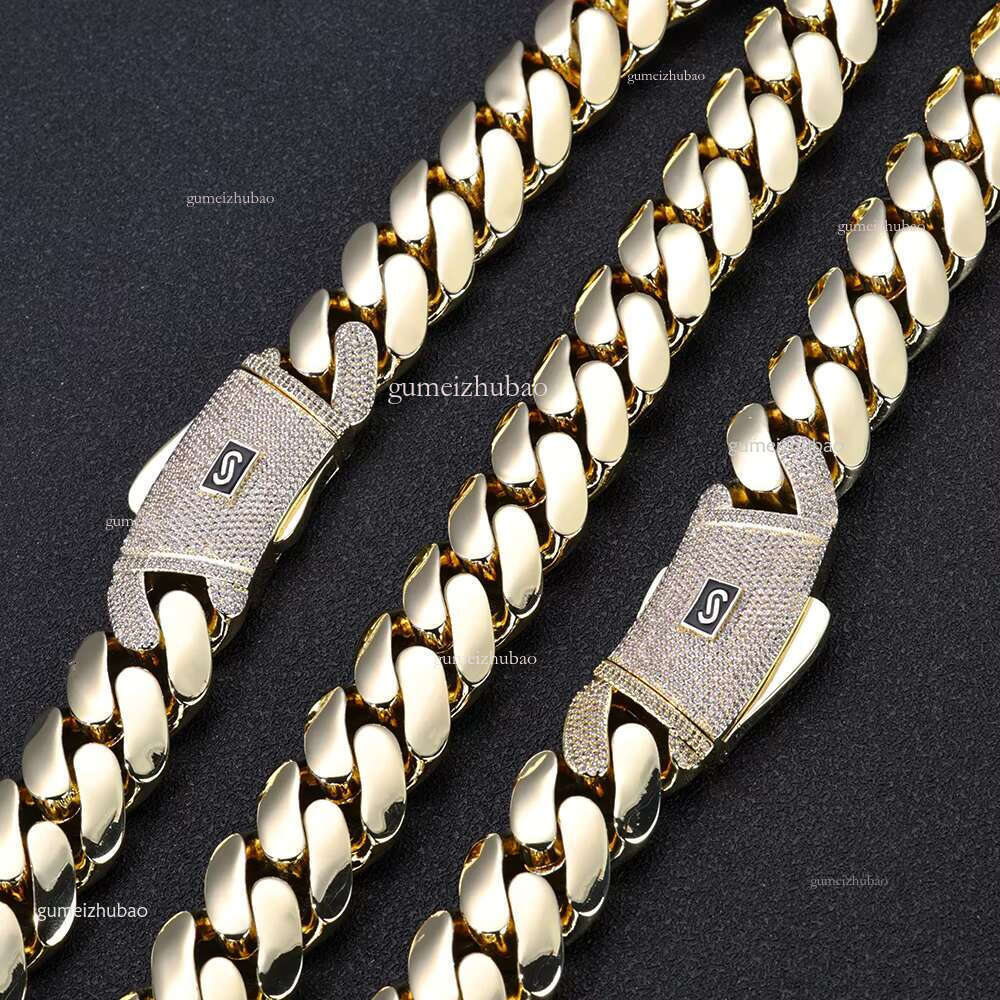 NUOYA Hiphop Jewelry Iced Out Dia Clasp Flat Monaco 14K Gold Plated Thick Cuban k Chain Choker Necklace for Women