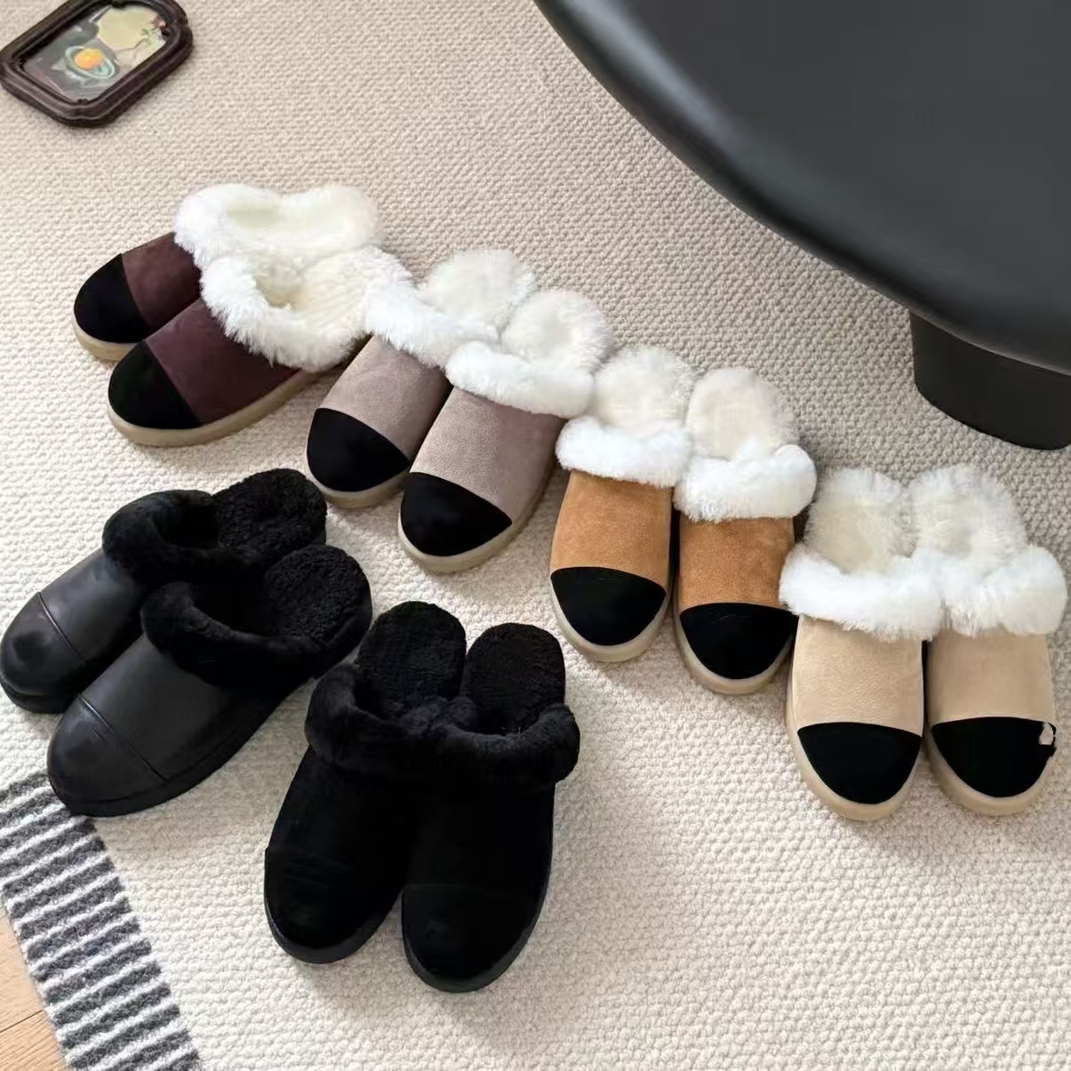 top quality Suede new women's fur Loafers furry fluffy slip on shoes winter Warm wool shoes shearling sandal Rear zipper Luxury designer Loafers womens Outdoor box
