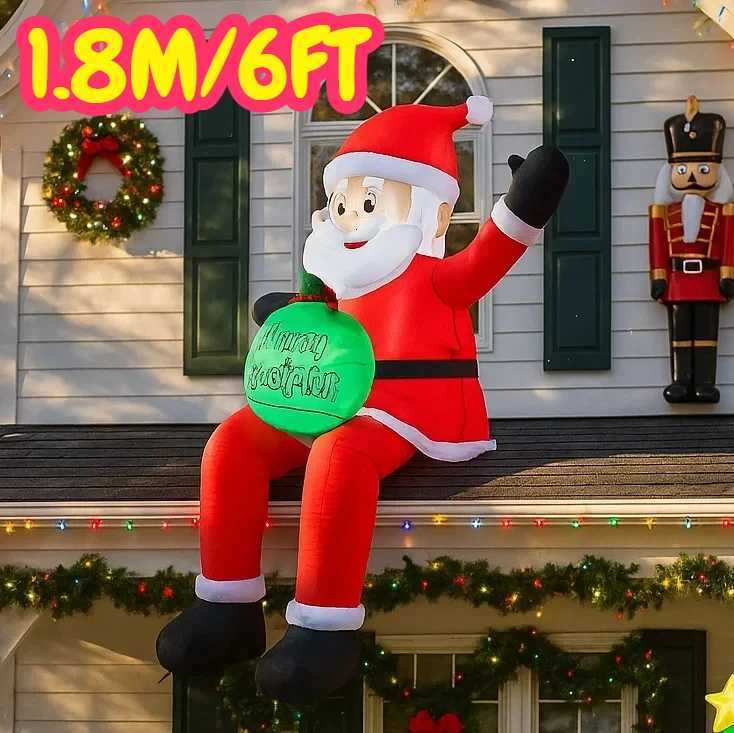Christmas 6FT Christmas Decorations Inflatable Santa Claus Holding Gift Toys Home Yard Ornaments with LED Decor Christmas Party Toy Y251111