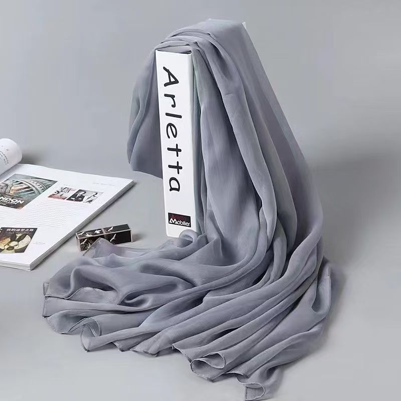 T453 Spring and Autumn long solid color silk scarf shawl dual-purpose versatile gauze scarf fashion beach towel warm women