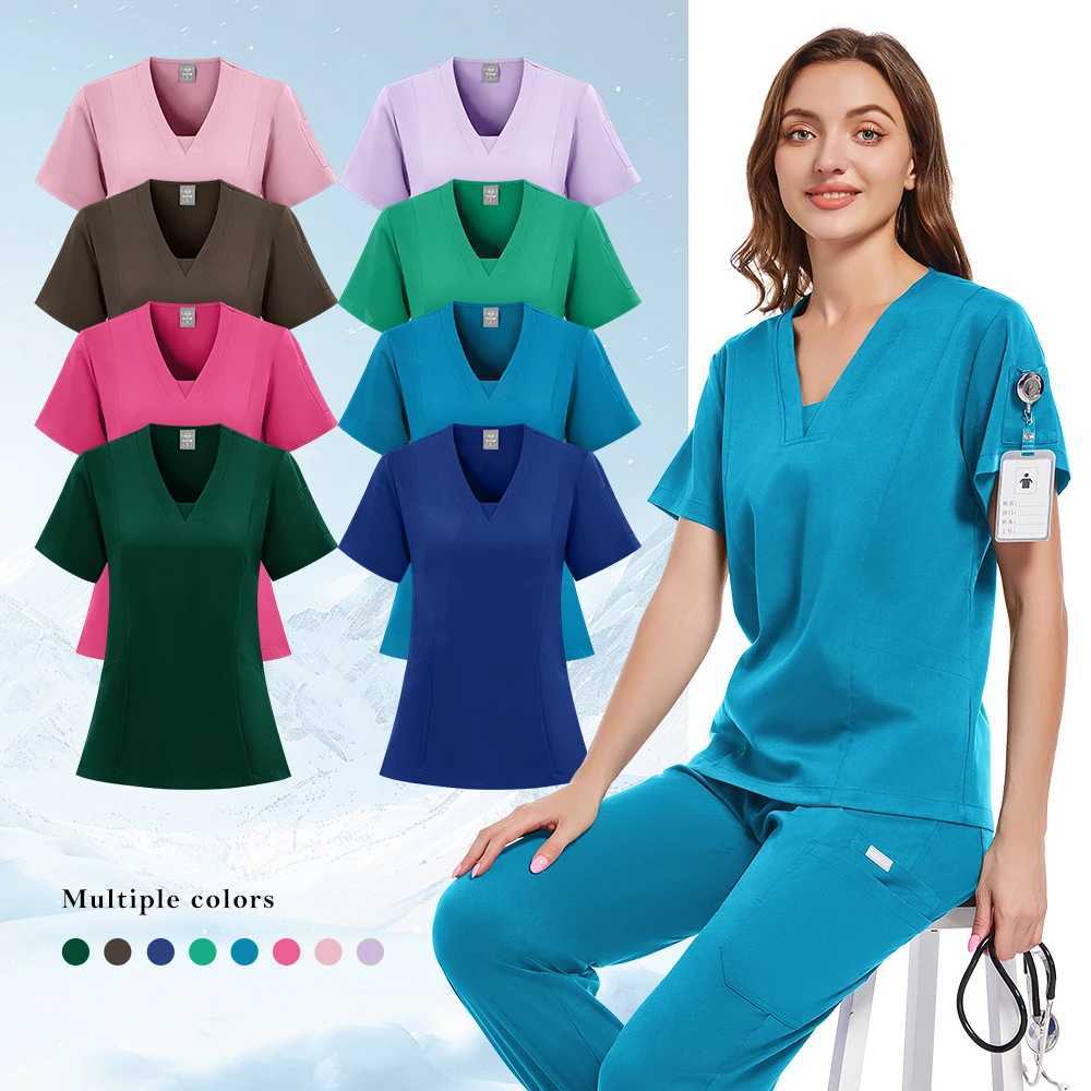 Medical Scrub Set Beauty Hospital Surgical Uniforms Women Scrub Tops Pants Nurses Accessories Dental Clinic Pet Workwear Clothes X250528