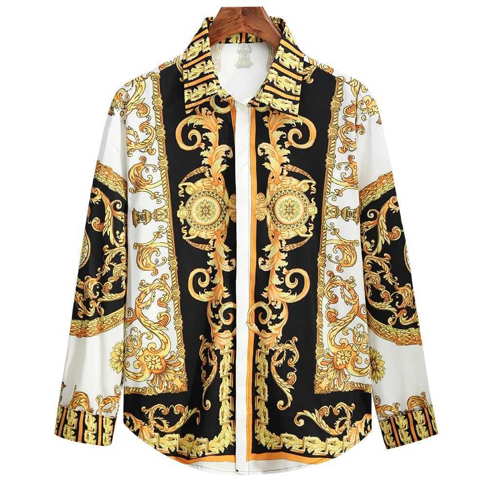 Casual black and gold retro printed shirt summer mens long-sleeved shirt 3D printed lapel shirt men and women fashion shirt K251110