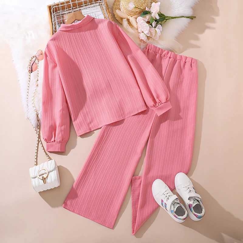 Girls set 4-16 years long sleeved jacket+loose casual pants suitable for girls Korean shirt set summer fashion clothing setXJ250410