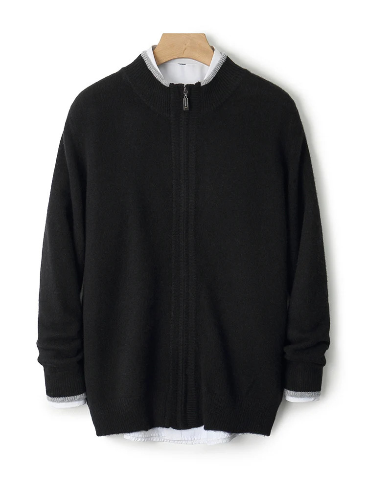 Mens Thick Cardigan Coat Autumn Winter Warm Soft 100 Merino Wool Knitwear Zipper Sweater Contrast Color Casual Fashion Tops 251030