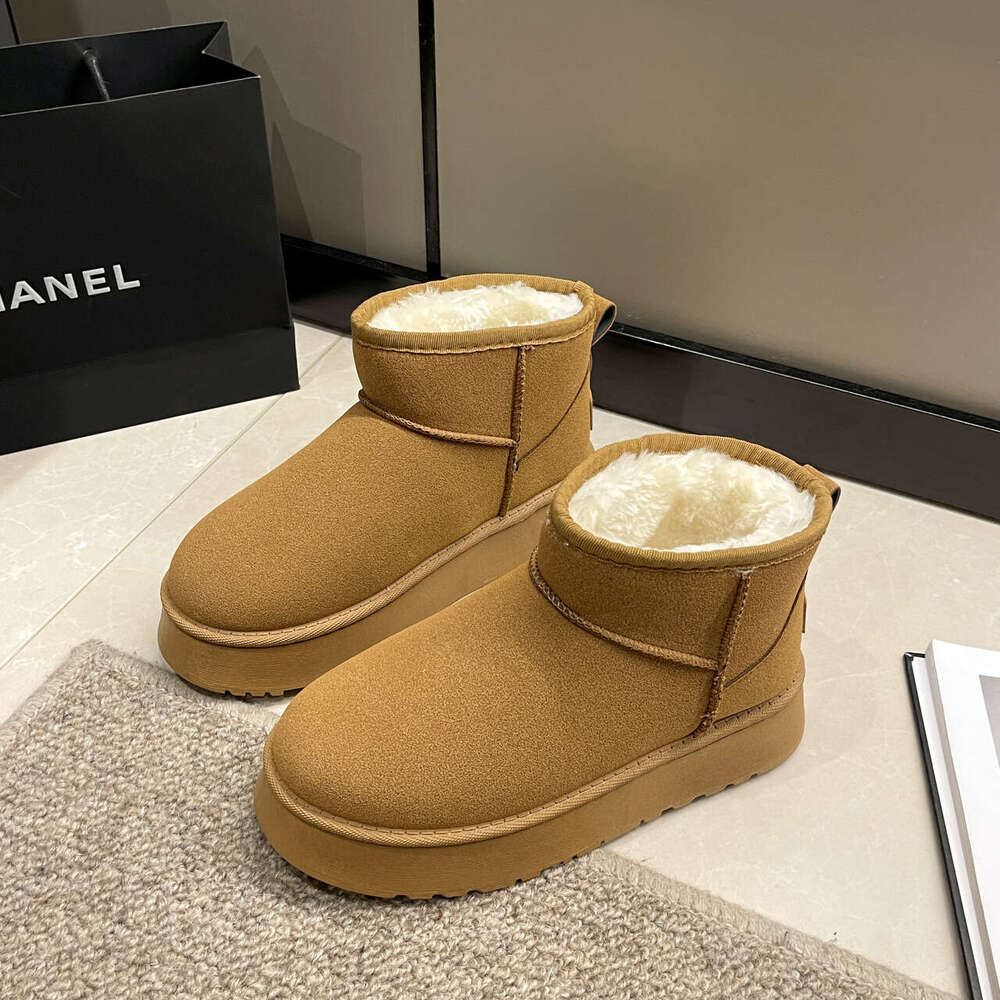 Free Shipping Women's Platform Anti-Slip Snow Fall Winter New Design Fur-Lined Thick Warm Cotton Boots Brown Black Size 35-41