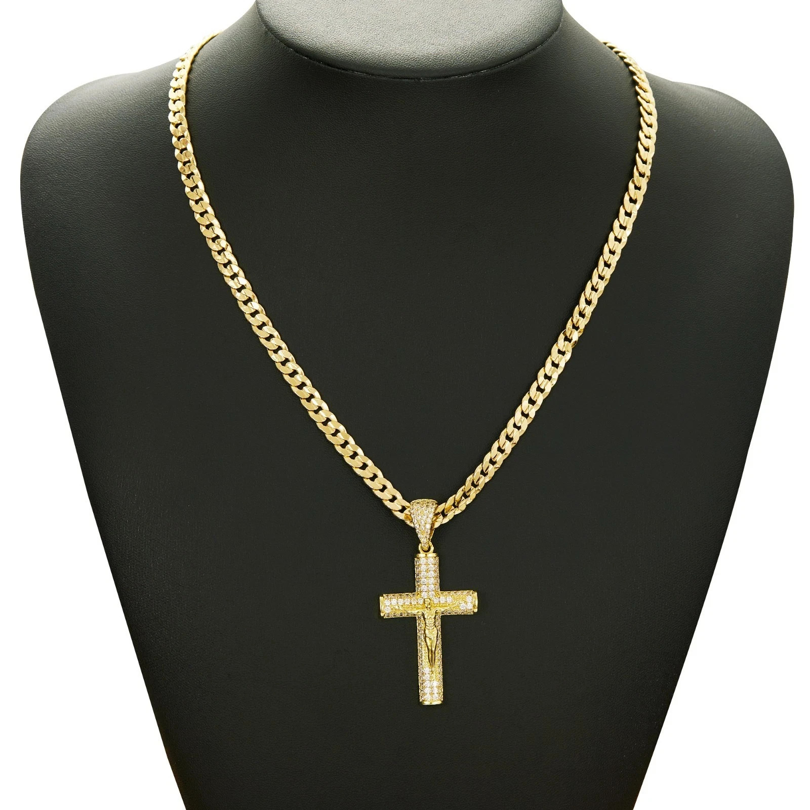 14K Gold-Plated Cross Necklace for Men Advanced Nanotech Tarnish-Free Cuban Figaro Rope Miami Chains with Jesus Crucifix Pendant 251110