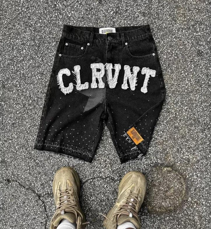 Letter patchwork embroidered jeans five-pointed star summer Harajuku rock hip-hop diamond pants mens personalized shorts 250411