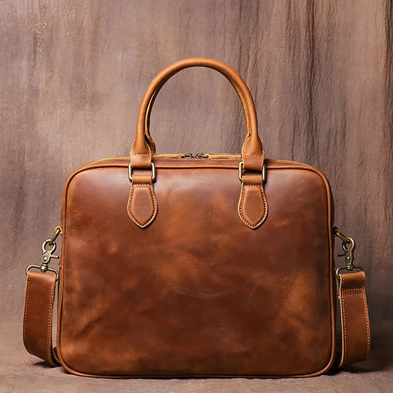 Vintage mens leather briefcase high-quality cross body bag business brown handbag messenger bag mens notebook bag 250410