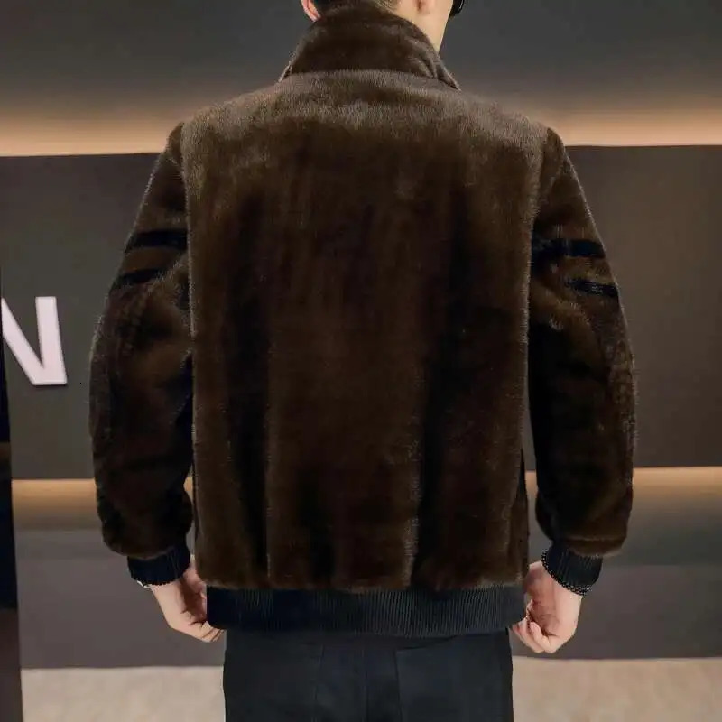 High Quality Gold Mink Fur Thick Woolen Fur Jacket Jaqueta De Couro Masculina Winter Clothing Mens Faux Leather Jacket Men 251110