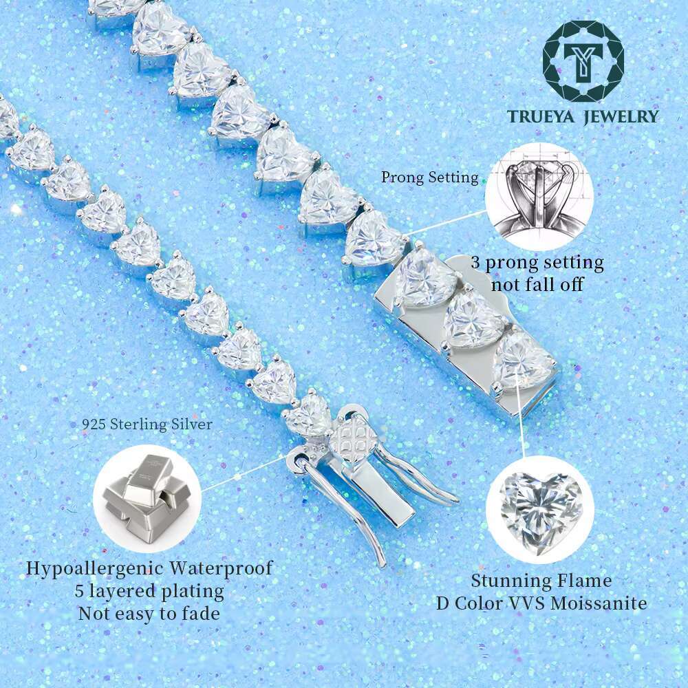 Women HipHop Jewelry Gra Certified Sterling Silver 925 Real Vvs Heart Design Tennis Diamond Mossanite Moissanite Chain Bracelet