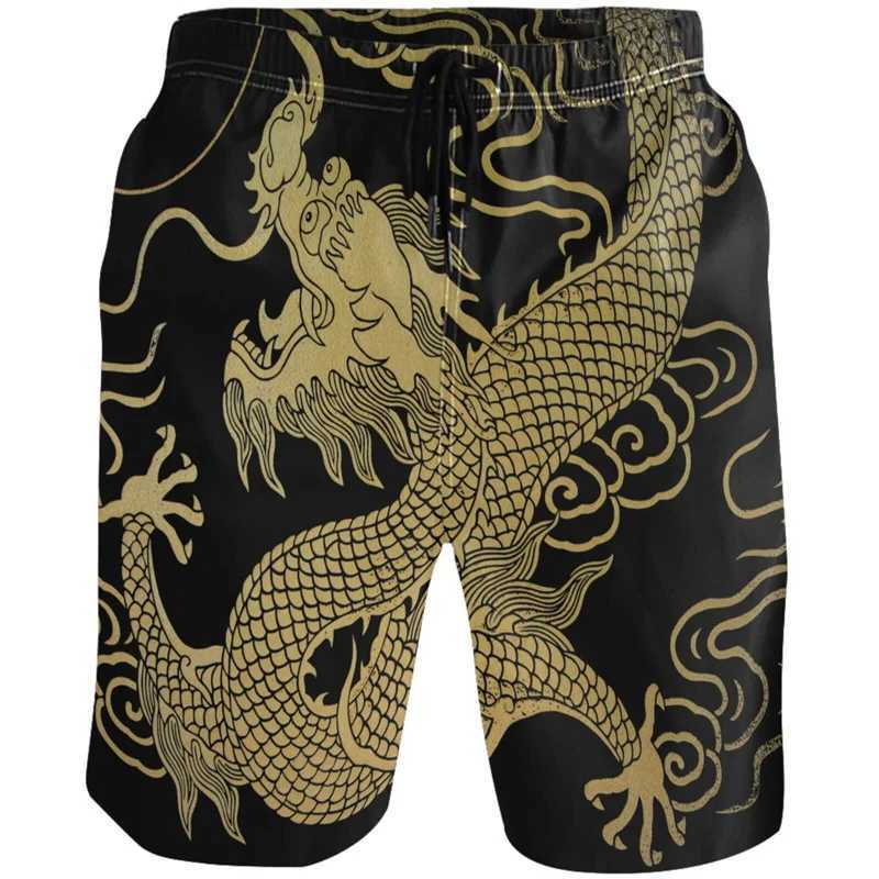 Retro Chinese Carpet Dragon 3D Printed Beach Shorts Street Shorts Mens Summer Loose Swimming Shorts Quick Drying Board ShortsW250410