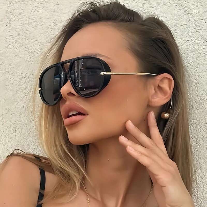 Brand Designer Oversized Pilot Sunglasses Women For Men 2025 Popular Vintage Sun Glasses Punk Double Bridge Shade UV400