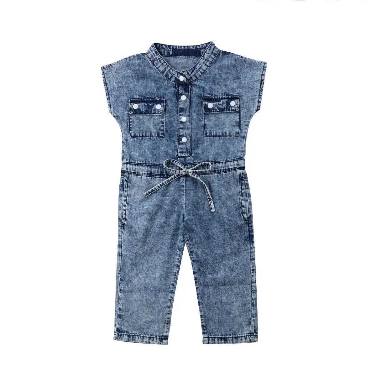 Summer childrens clothing denim sleeveless jumpsuit game suit long pants set 1-6TXJ250410
