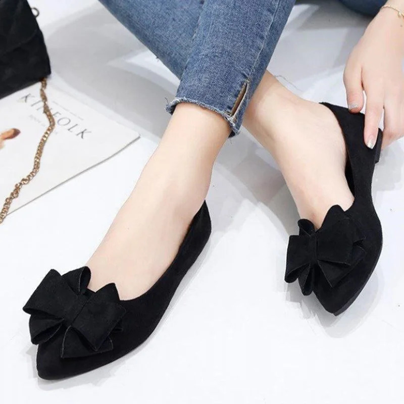 Women Fashion Green Bow Tie Flock Flat Shoes Zapatos De Mujer Lady Casual Black Office Party Shoes Sapatos Femininas A99 250410