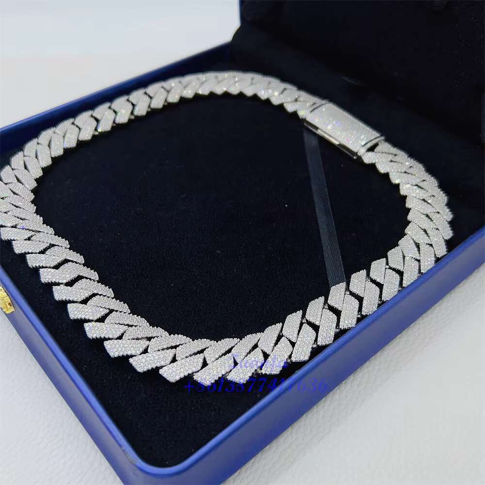 Pass Diamond Tester VVS Diamond Cuban Link Chain Luxury 15m18mm 20mm 4 Rows Hip Hop Jewelry Necklaces Moissanite Cuban Necklace