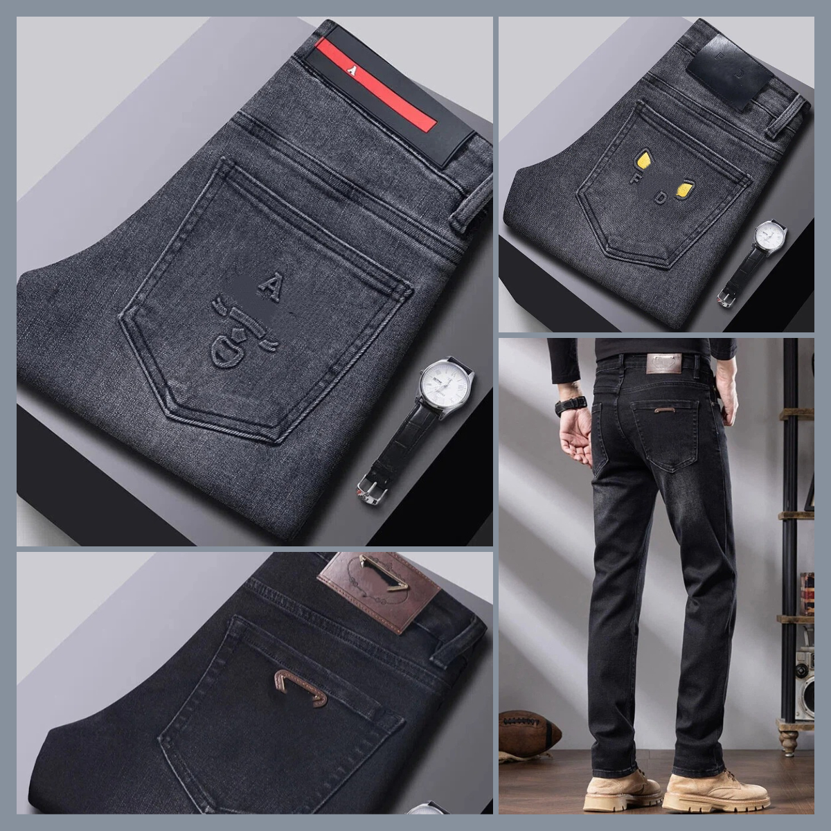 Men's Designer Jeans Business Vintage Wash Slim Fit Pencil Pants Daily High Street Popular Elasticity Male Pants Streetwear