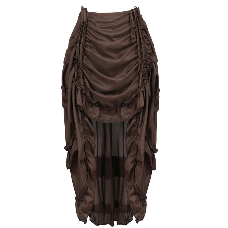 Steampunk Women Skirts Gothic Irregular Shirring Pleated Party Maxi Long Skirt High Low Costumes Punk Sexy Corset Plus Size Red 250410