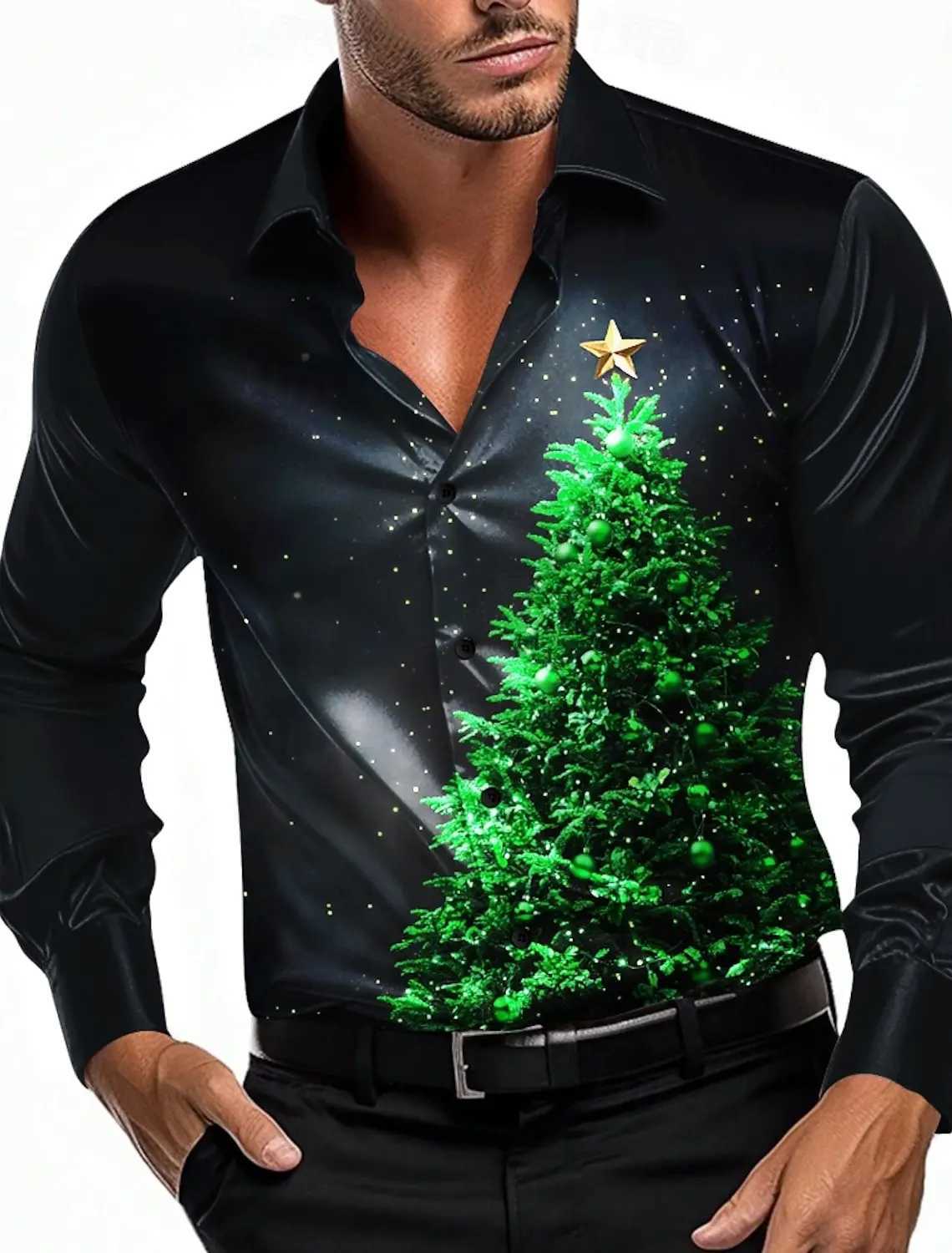 Mens 3D Printed Formal Shirts Christmas Tree Graphic Turn-Down Collar Long Sleeve Shirt Fashion Mens Shirts For Men K251110