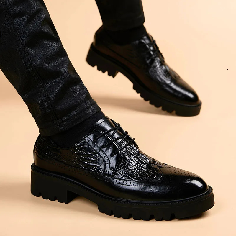 men fashion party nightclub dress genuine leather shoes pattern brogue shoe black trend gentleman footwear mans 251106