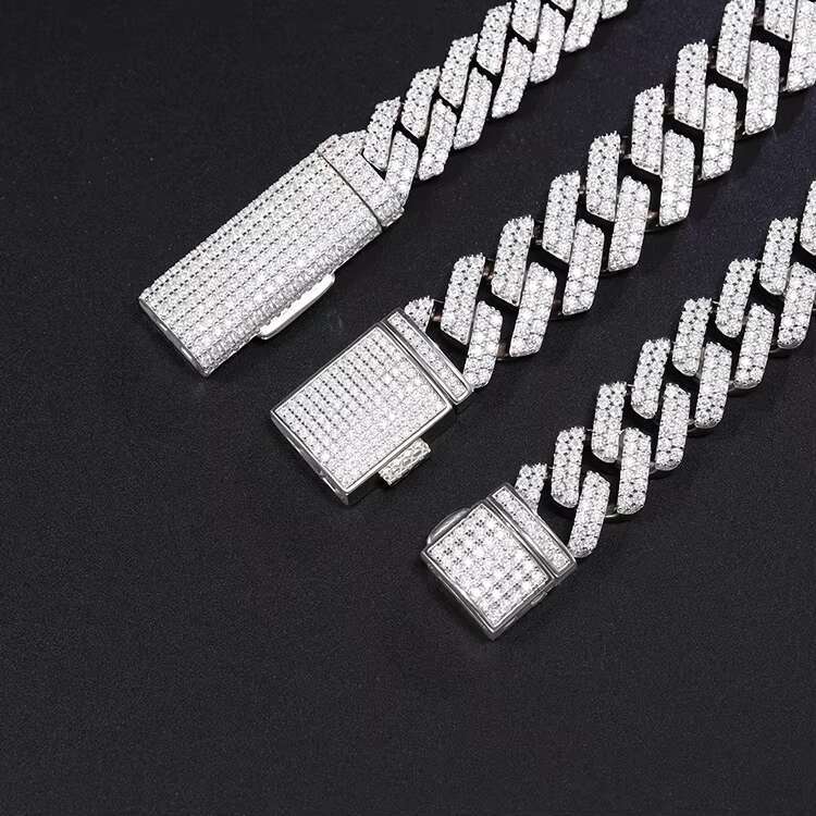Moissanite Hip Hop Bracelet 10mm-15mm 2row Cuban Chain Sterling Silver 925 Jewelry Bangles for Daily Rapper Men