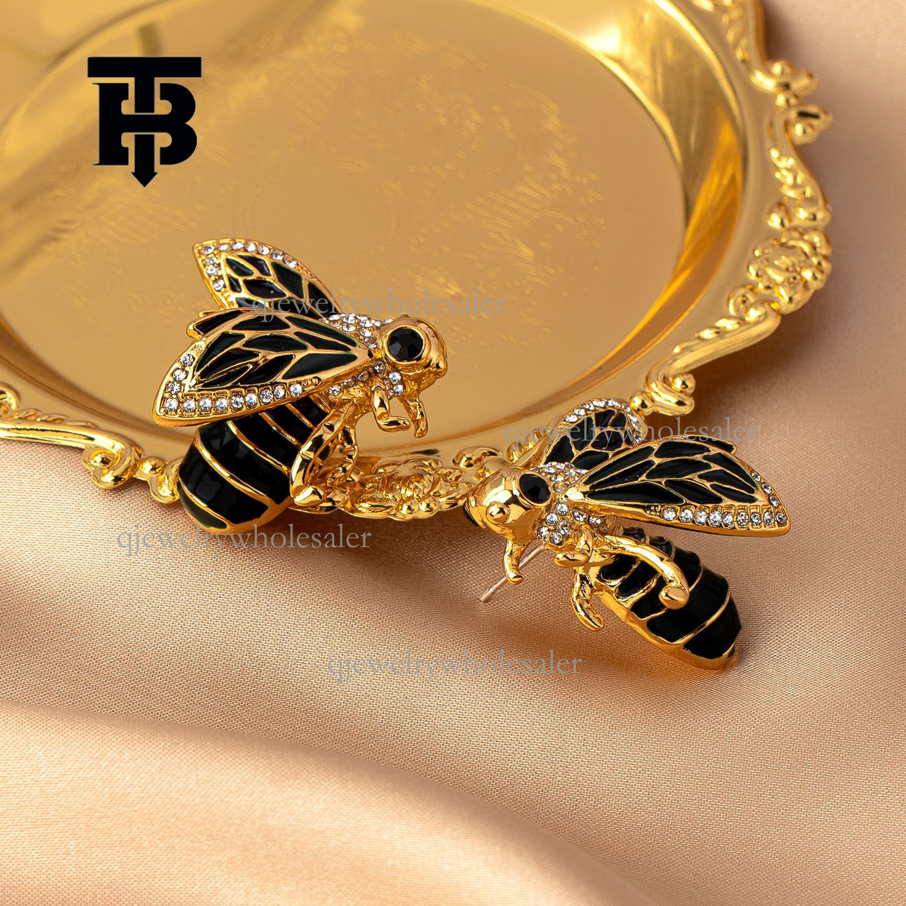 TB BHULAMTE Designer Fashion Bee Earrings European And American New Luxury Insect Enamel Oil Drop Animal Brooch Retro Women's Jewelry