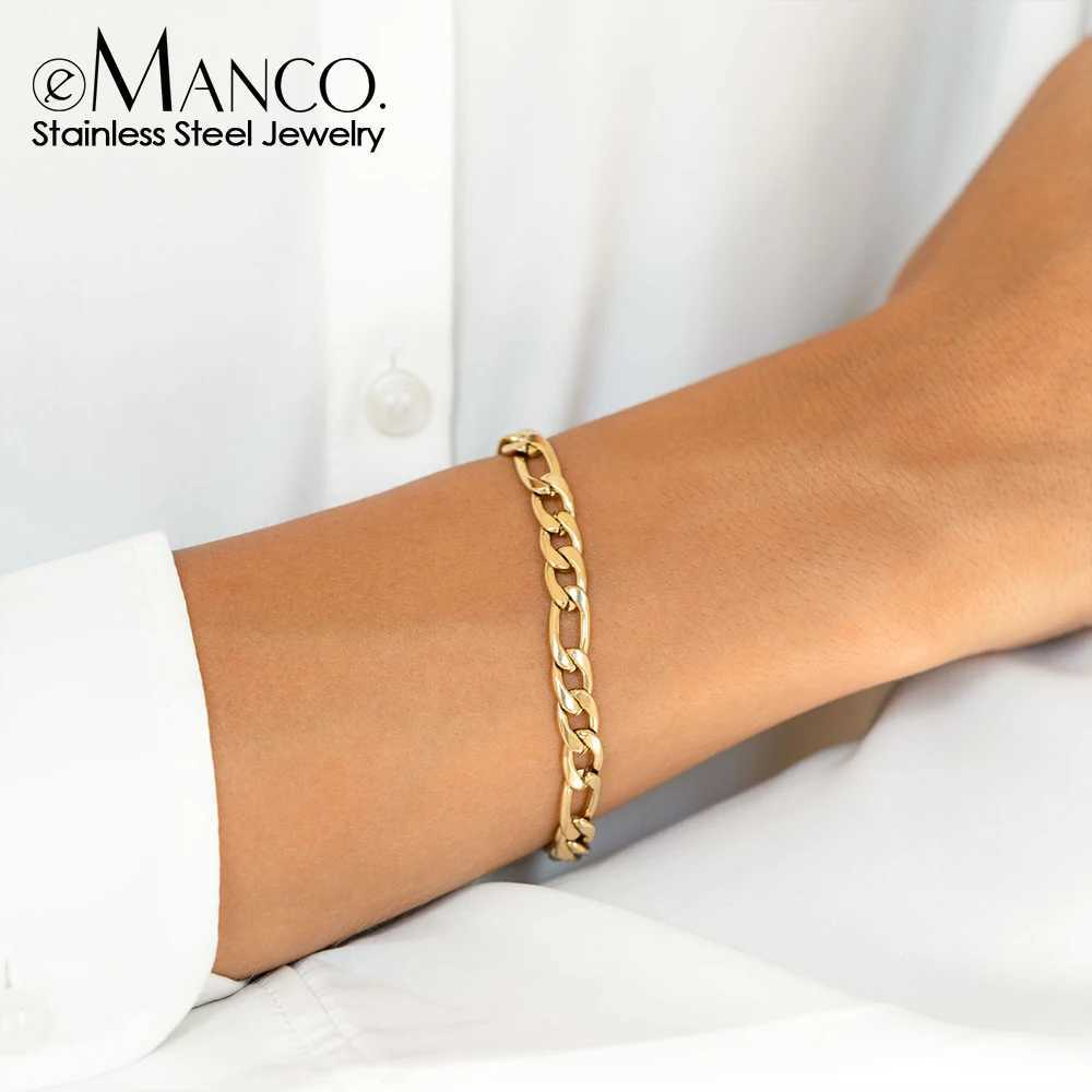eManco Female Figaro Link Chain Stainless Steel Bracelet Gold Color Charm Bracelets Chain Bracelets for Women Man GiftsC250410