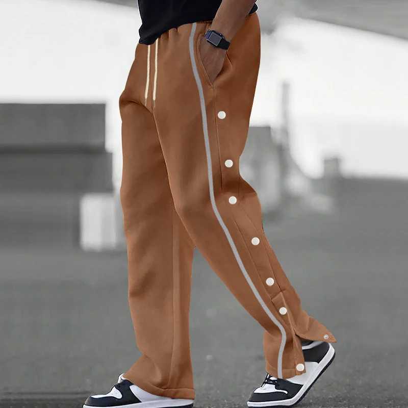 Spring and Autumn New Retro Straight Leg Mens Casual Side Buckle Design Sports Soft Sweating Pants Loose High StreetXJ250410