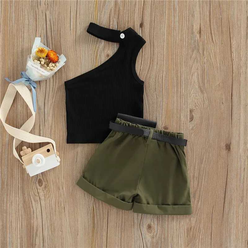 1-5 year baby girl casual suit tank top+shorts+waist bag pocket decoration casual sled girl summer clothing setXJ250410