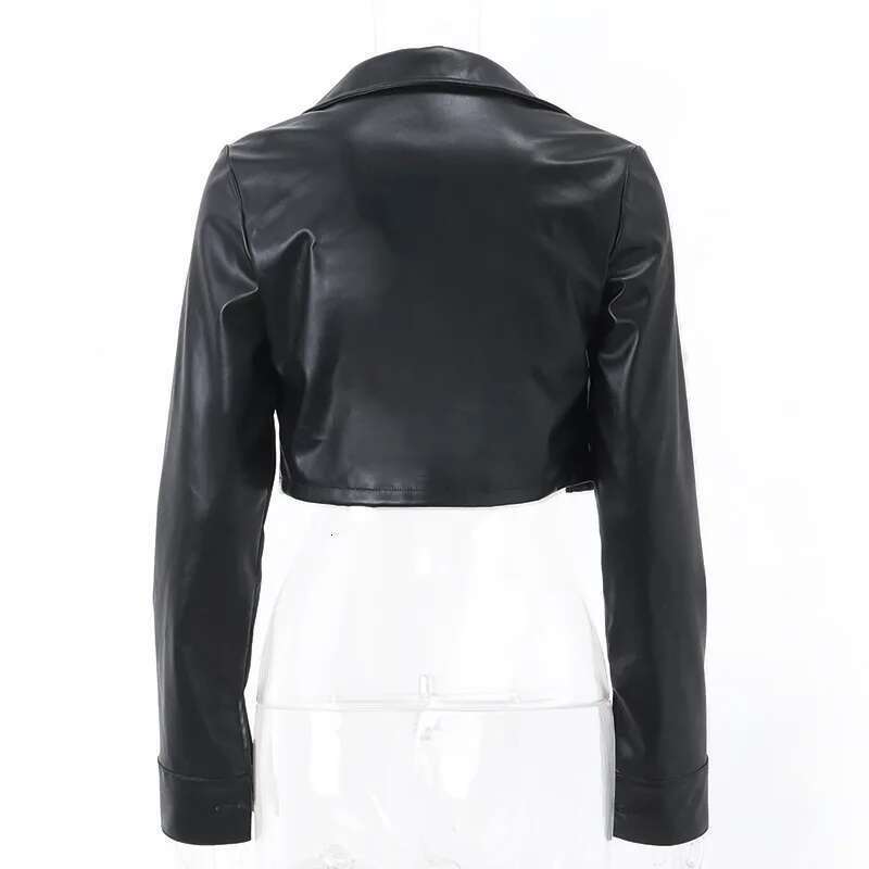 New In Autumn Sexy Streetwear Black Short Leather Jacket For Women 2024 Slim Turn-Down Collar Single Breasted Crop Outerwears