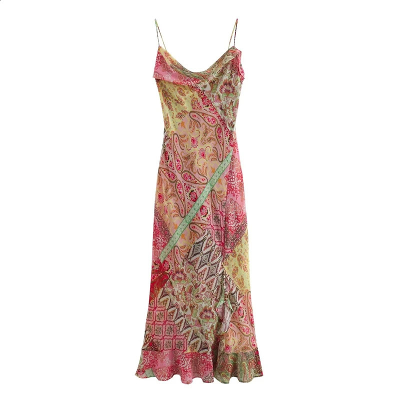 Womens Slip Dress Summer Patch Work Printed Backless Casual Fashion Midi 250411