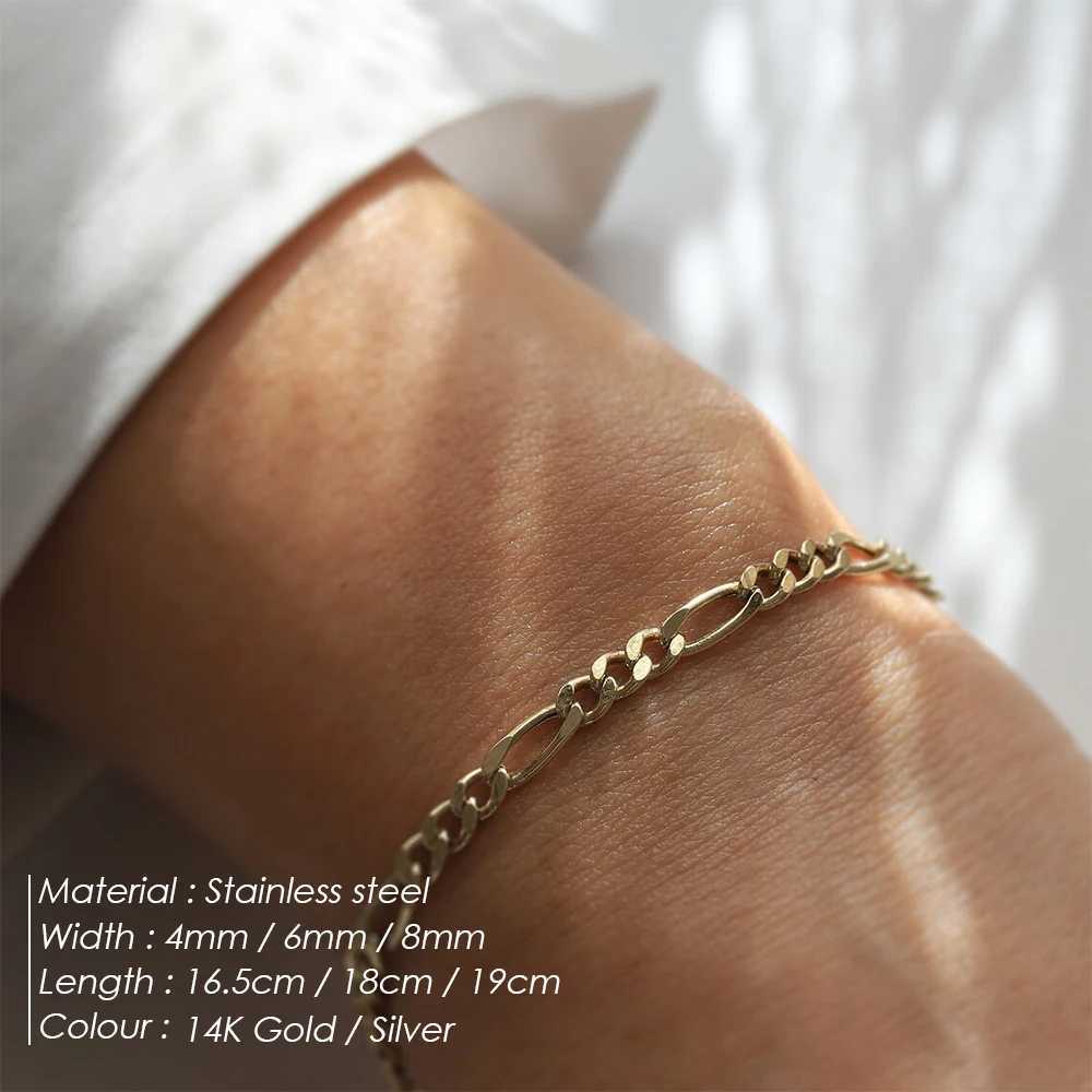 eManco Female Figaro Link Chain Stainless Steel Bracelet Gold Color Charm Bracelets Chain Bracelets for Women Man GiftsC250410
