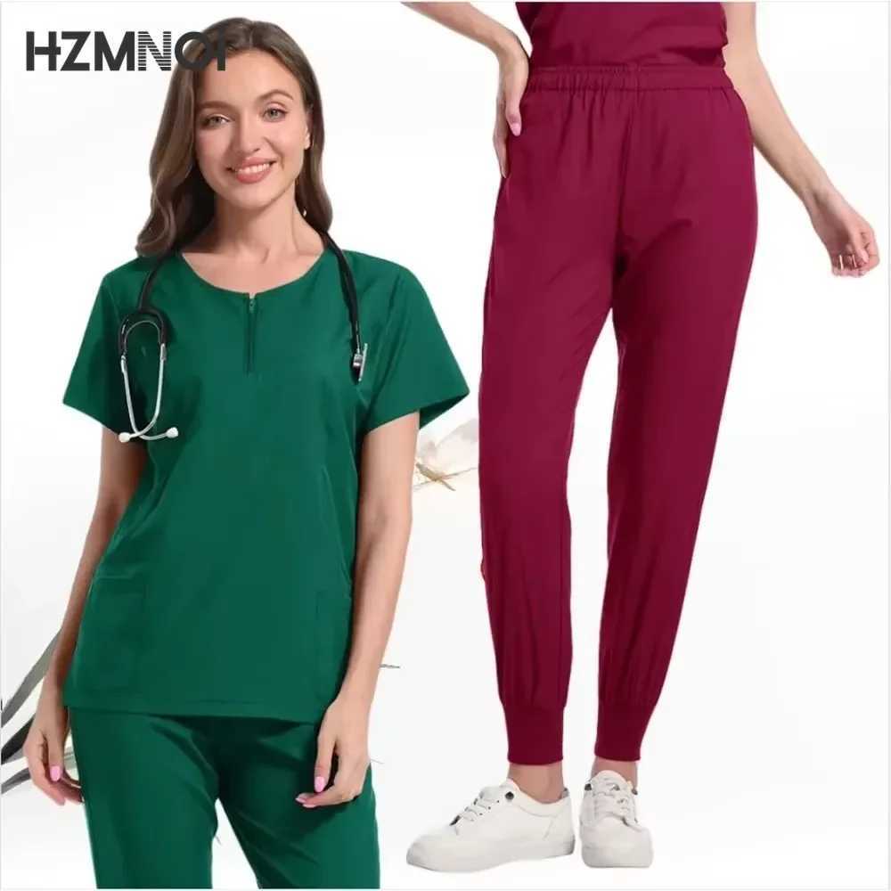 Surgical Set Women Pet Hospital Scrub Uniforms Suits Unisex Solid Color Surgical Gown Pocket V-neck Jogger Suits X250410