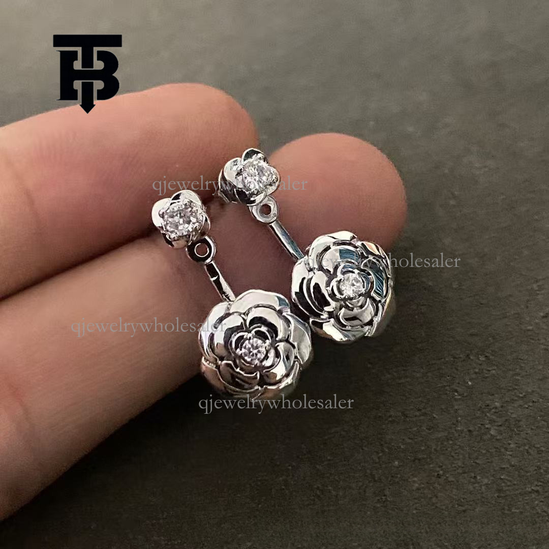 TB BHULAMTE Designer's Small Fragrant Tea Flower Earrings S925 Pure Silver Women's 18K Rose Gold Inlaid Diamond Earrings High-end Women'