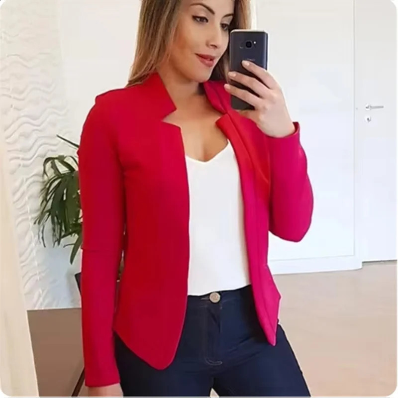 Open top solid color long sleeved womens elegant suit jacket daily office fashion street autumn slim fit 250407