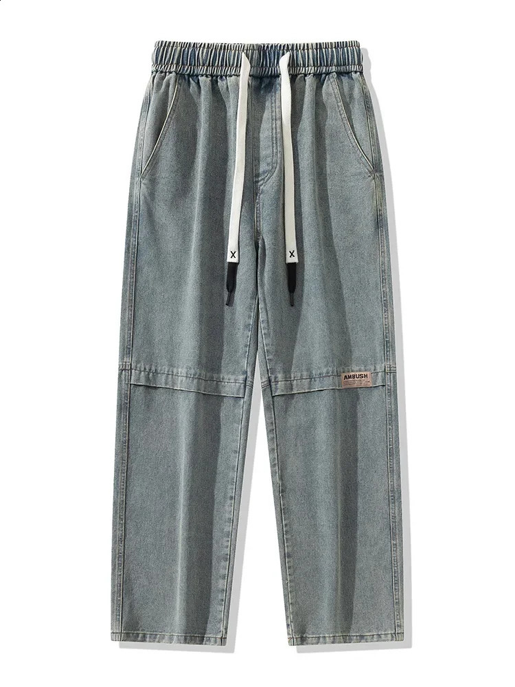 Mens jeans 8XL retro blue plus size string wide leg Korean cotton casual straight 6XL 7XL 250411Z