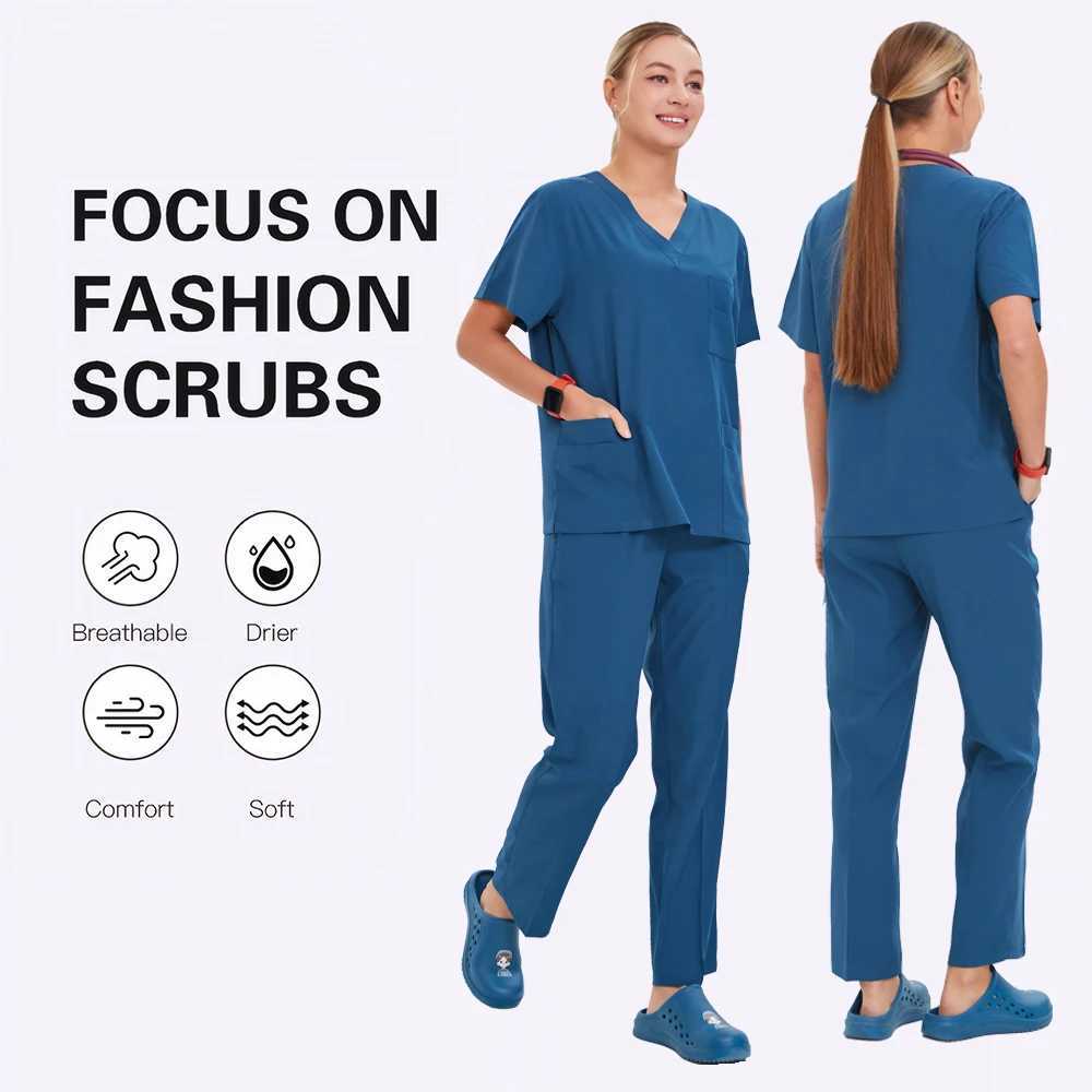 Female Scrubs Uniform Set Medical Hospital Dental Clinic Surgical Dress Doctor Nurse Accessories Beauty Sn Work Dress S23-02 X250410