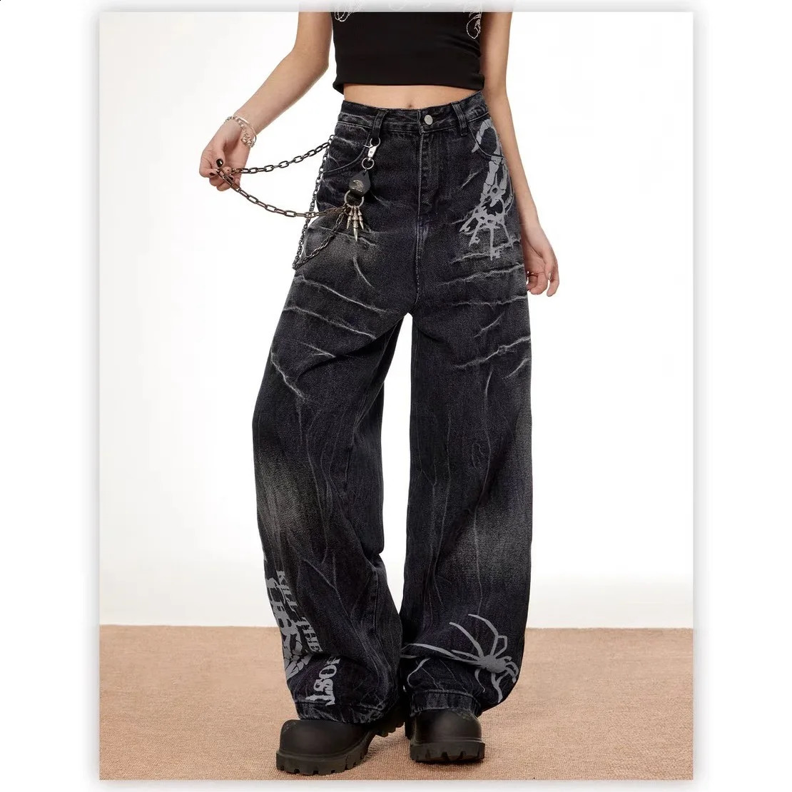 American street trend washed cat beard straight leg jeans mens and womens fashion s loose casual wide 250411Z